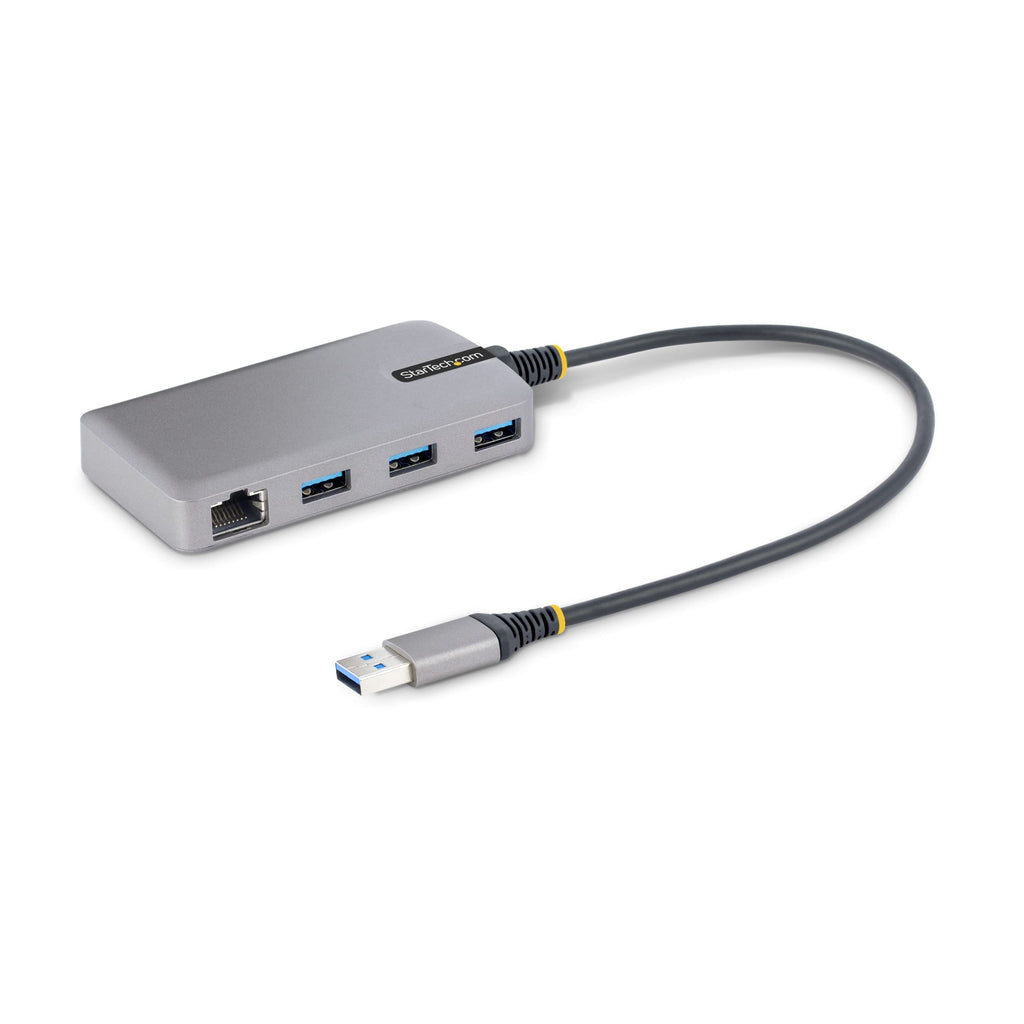 StarTech.com 3-Port USB Hub with Ethernet - 3X USB-A Ports - Gigabit Ethernet (RJ-45) - USB 3.0 5Gbps - Bus-Powered - 1ft/30cm Long Cable - Portable Laptop USB Hub Adapter w/GbE (5G3AGBB-USB-A-HUB)