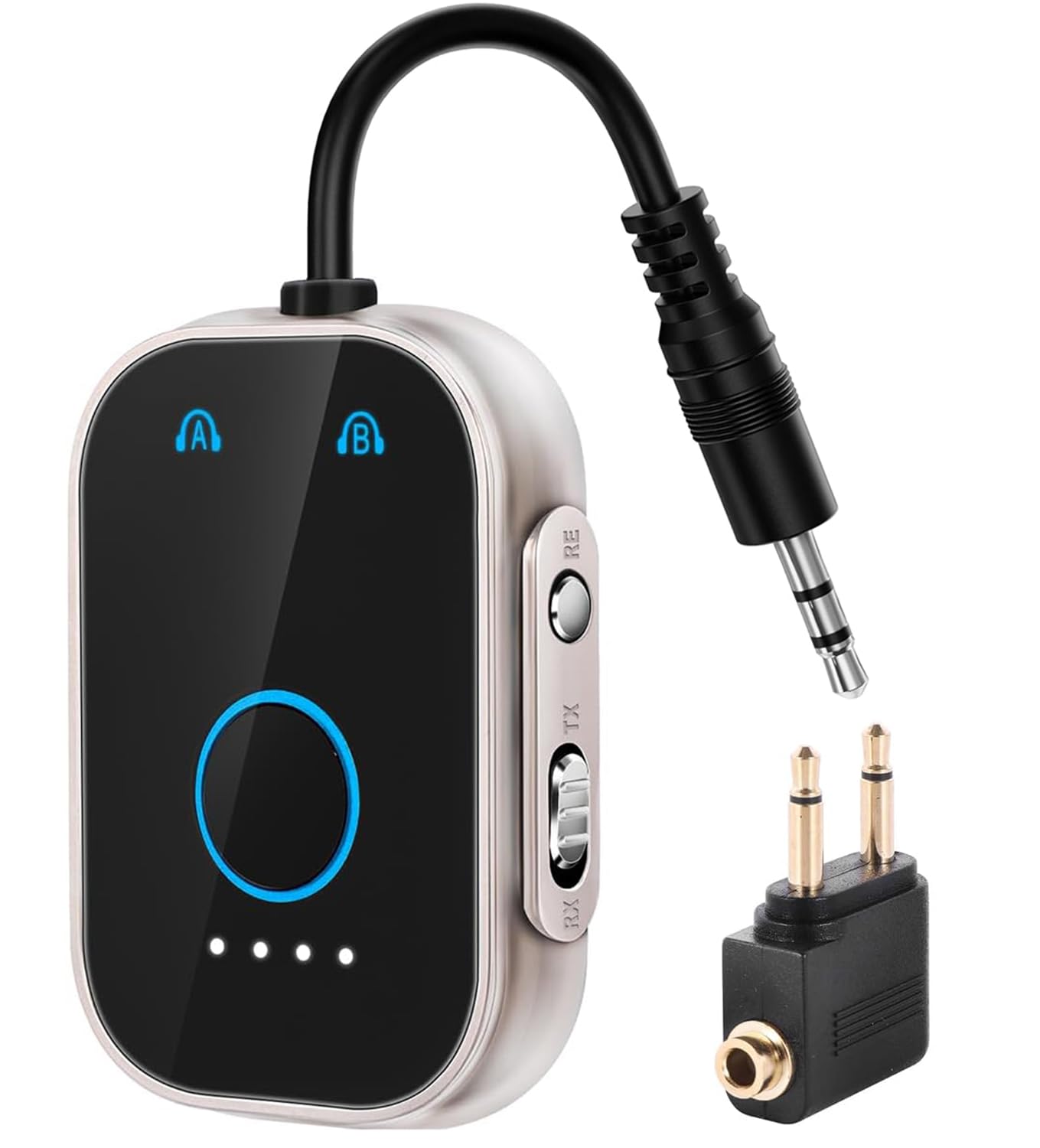 5.3 Bluetooth Transmitter ReceiverLow Latency 2-in-1 Airplane Bluetooth Adapter for Airplanes TV PC Gym SwitchSupports to 2 AirPods/Headphones;Bluetooth Receiver for Car/Home Stereo