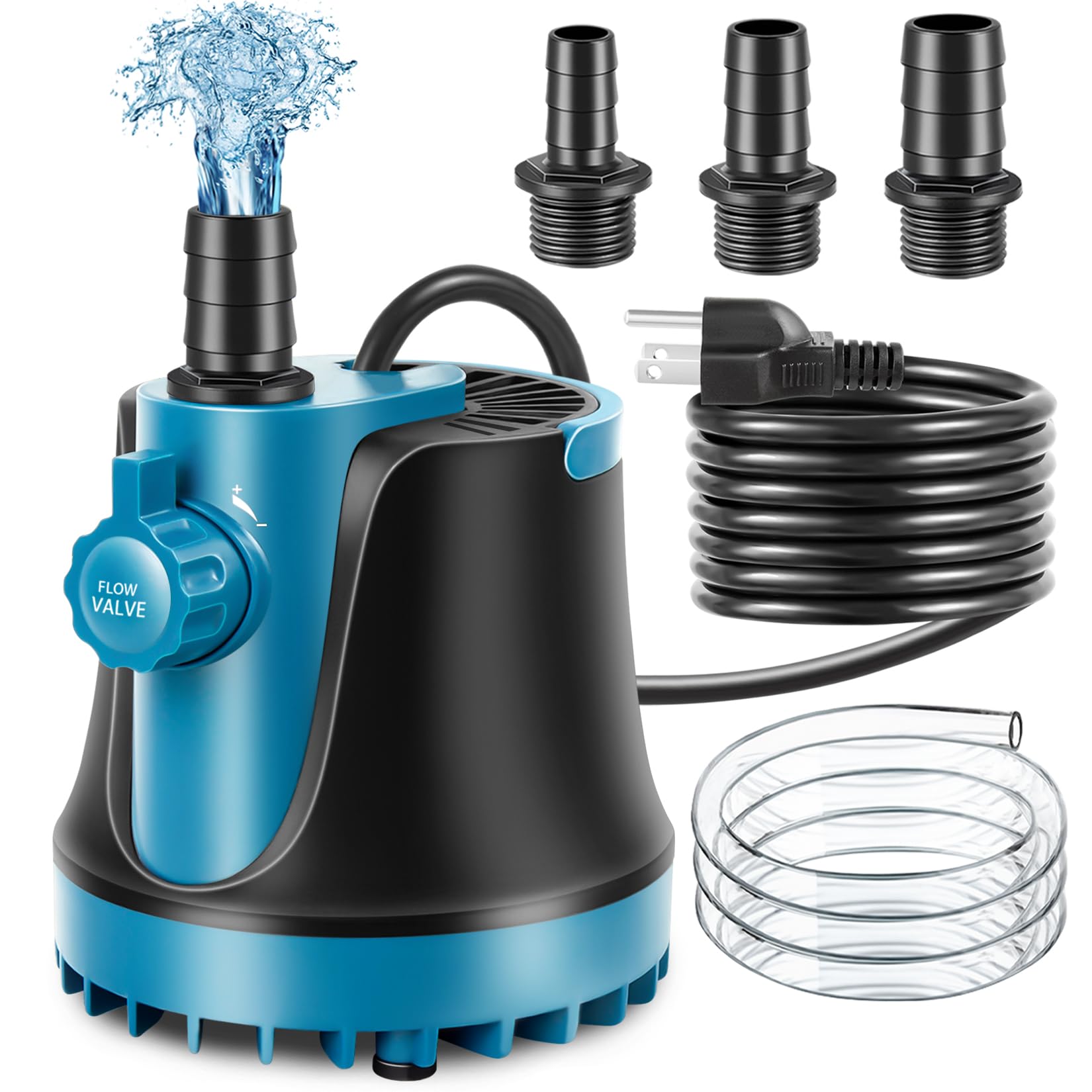 Submersible Fountain Water Pump Water Change Aquarium Pump Fish Tank Pond Drain Transfer Pump with 3 Adaptors (25W 350 GPH)