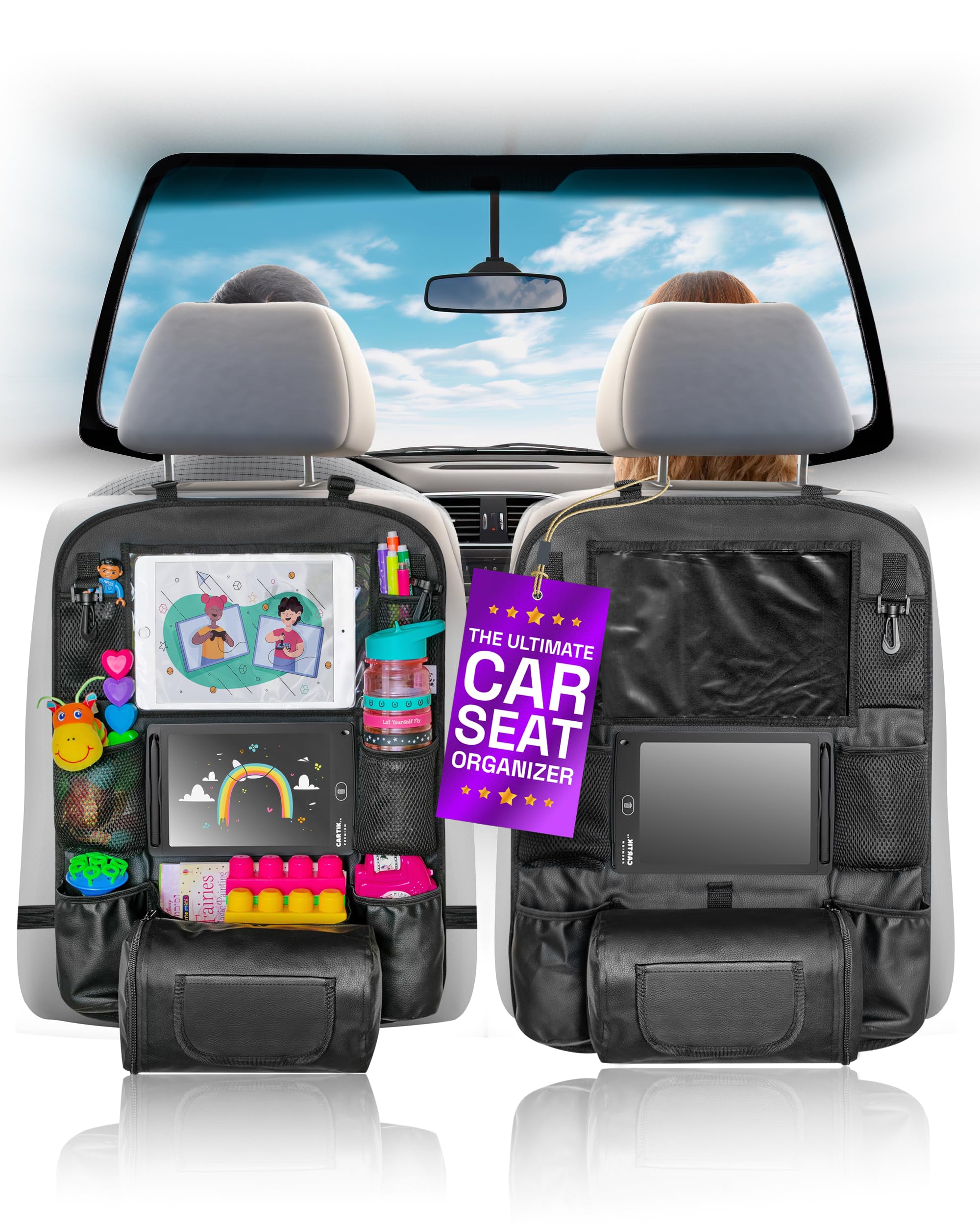 Cartik Backseat Car Organizer - Car Seat Organizer Road Trip Essentials for Kids Car Organizer Backseat Storage for Toys & Accessories (Double pack)